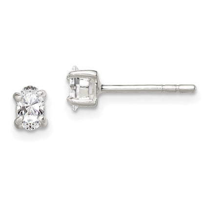 Sterling Silver 3X5mm Oval Basket Set Cz Stud Earrings
