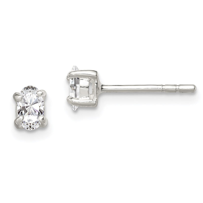 Sterling Silver 3X5mm Oval Basket Set Cz Stud Earrings