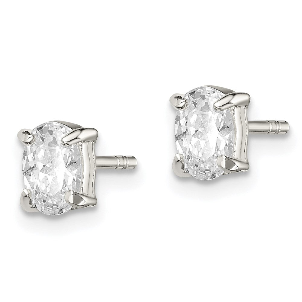 Sterling Silver 4X6mm Oval Basket Set Cz Stud Earrings