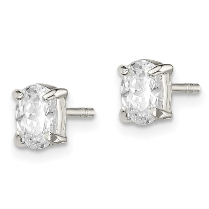 Sterling Silver 4X6mm Oval Basket Set Cz Stud Earrings