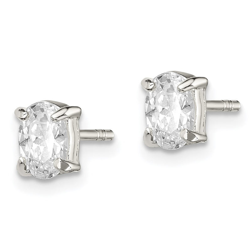 Sterling Silver 4X6mm Oval Basket Set Cz Stud Earrings