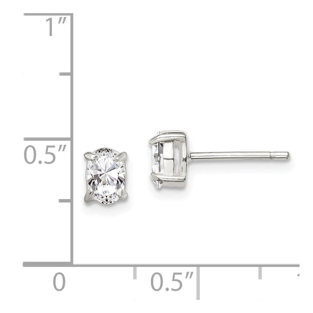 Sterling Silver 4X6mm Oval Basket Set Cz Stud Earrings