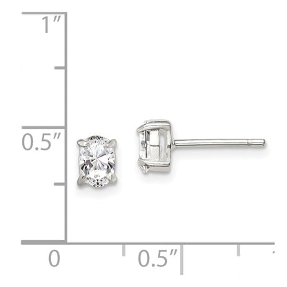 Sterling Silver 4X6mm Oval Basket Set Cz Stud Earrings