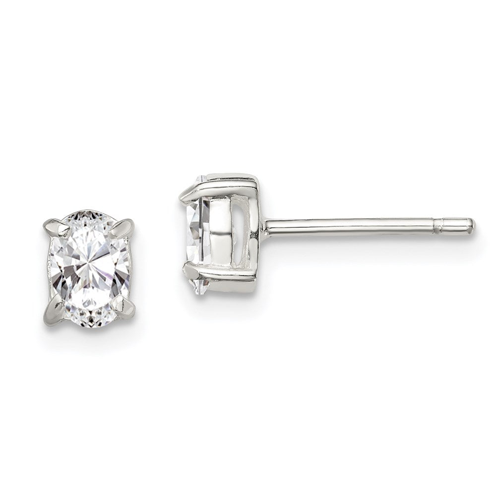 Sterling Silver 4X6mm Oval Basket Set Cz Stud Earrings