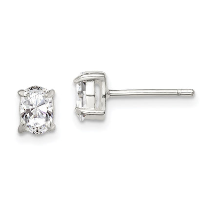 Sterling Silver 4X6mm Oval Basket Set Cz Stud Earrings