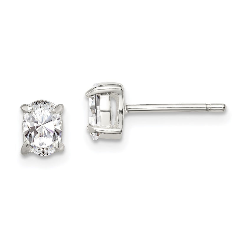Sterling Silver 4X6mm Oval Basket Set Cz Stud Earrings