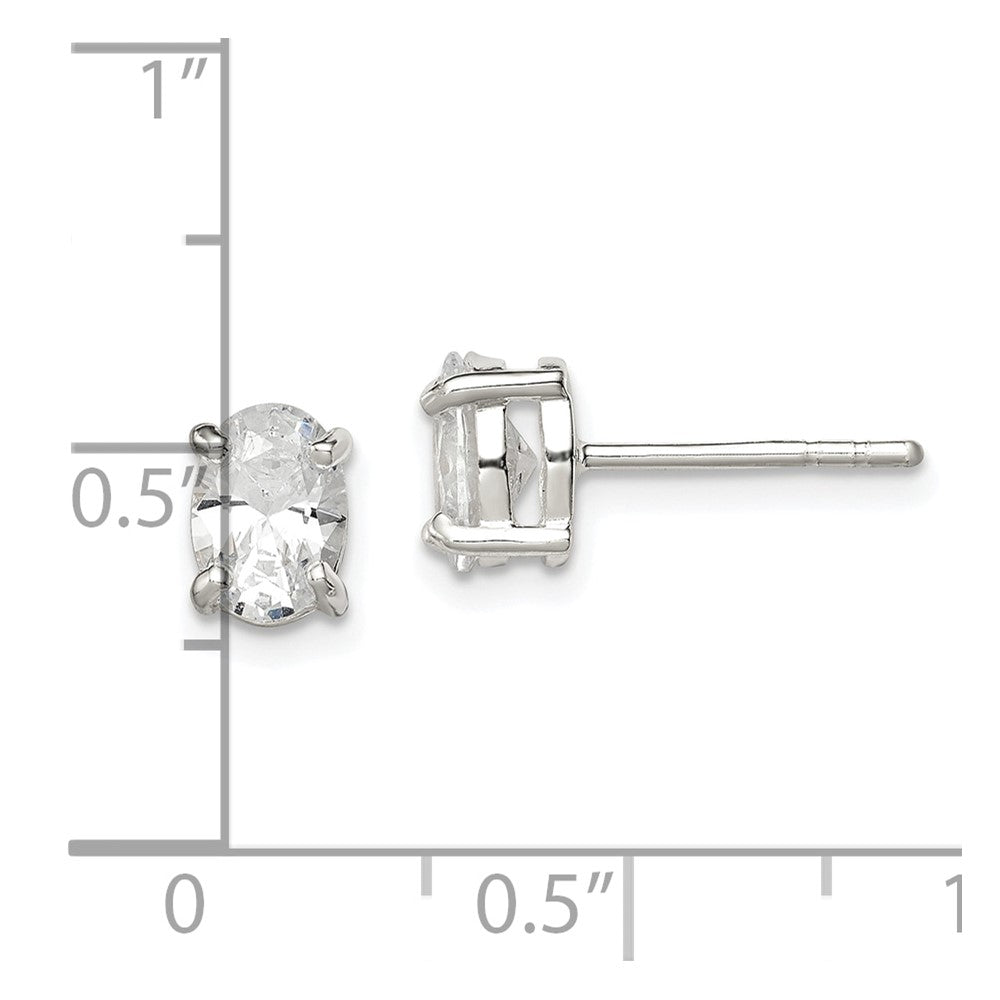 Sterling Silver Polished 5X7mm Oval Basket Set Cz Stud Earrings