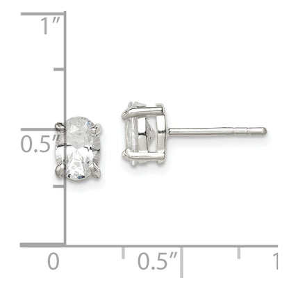 Sterling Silver Polished 5X7mm Oval Basket Set Cz Stud Earrings