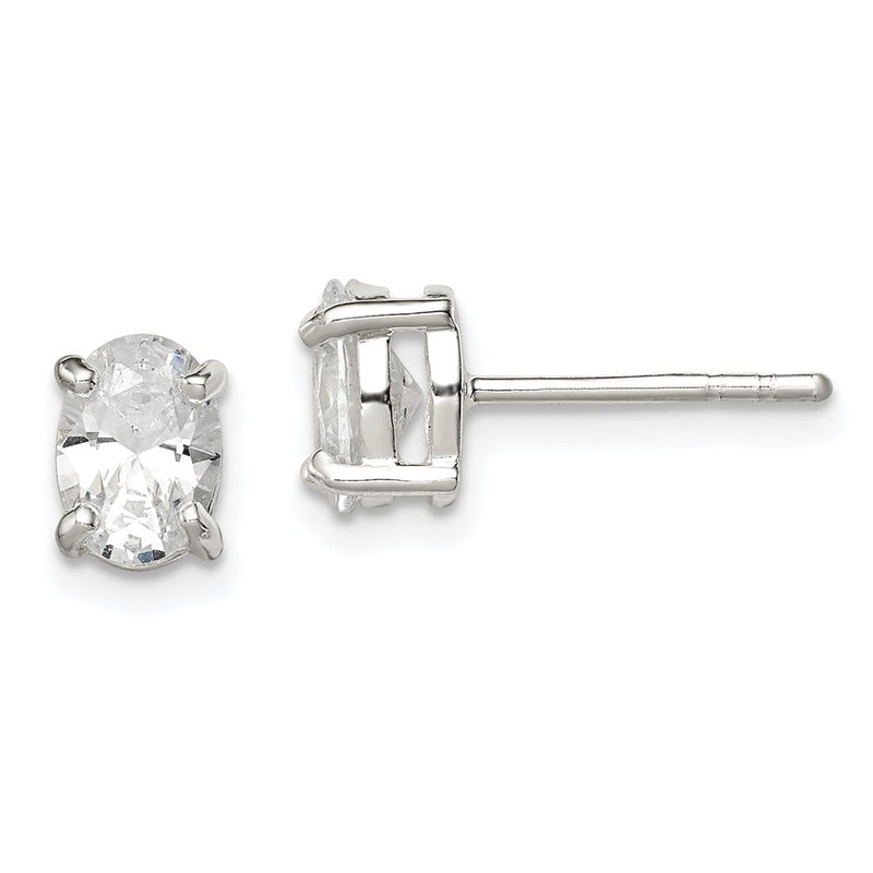 Sterling Silver Polished 5X7mm Oval Basket Set Cz Stud Earrings