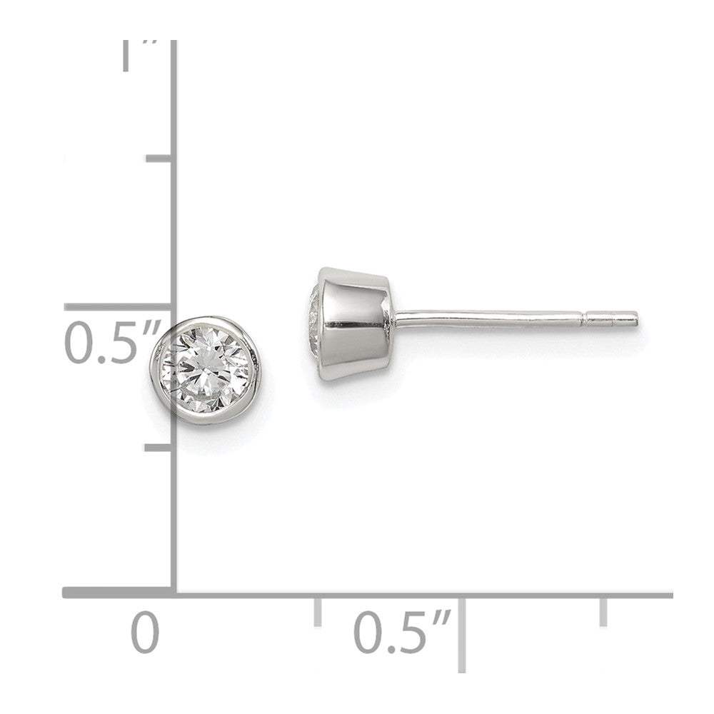 Sterling Silver Polished 4mm Round Cz Bezel Set Stud Earrings