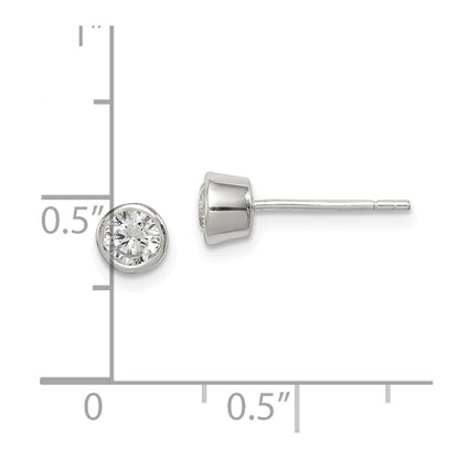 Sterling Silver Polished 4mm Round Cz Bezel Set Stud Earrings