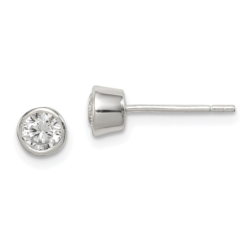 Sterling Silver Polished 4mm Round Cz Bezel Set Stud Earrings