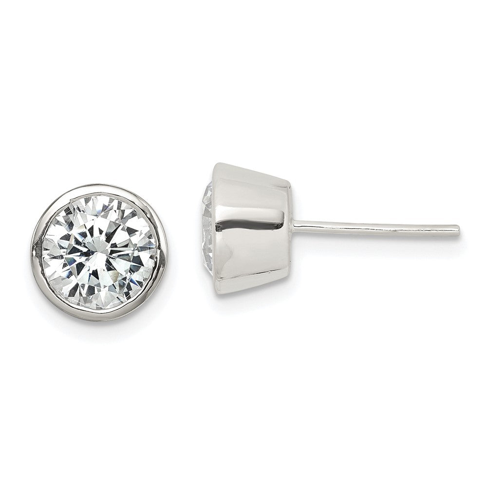 Sterling Silver Polished 7mm Round Cz Bezel Set Stud Earrings