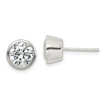 Sterling Silver Polished 7mm Round Cz Bezel Set Stud Earrings
