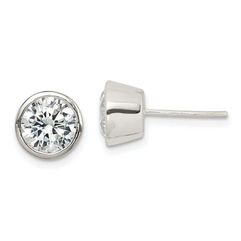 Sterling Silver Polished 7mm Round Cz Bezel Set Stud Earrings