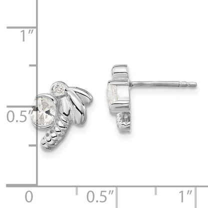 Sterling Silver Polished Cz Dragonfly Post Earrings