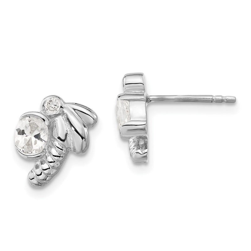 Sterling Silver Polished Cz Dragonfly Post Earrings