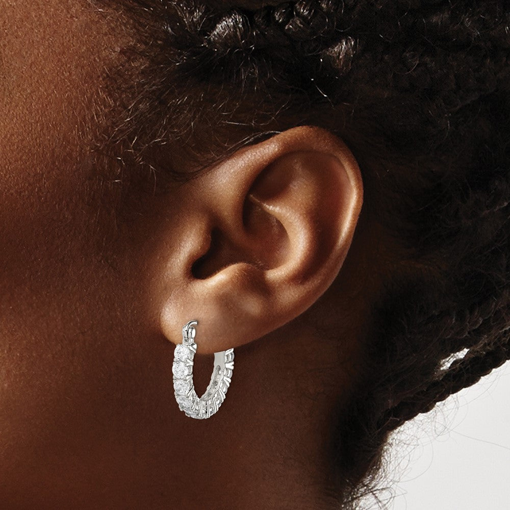 Sterling Silver Rhodium-Plated Cz Hoop Earrings