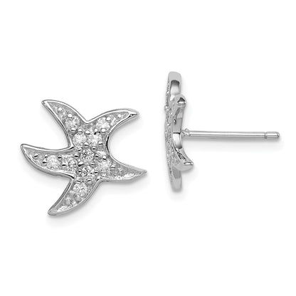 Sterling Silver Rhodium-Plated Cz Starfish Earrings