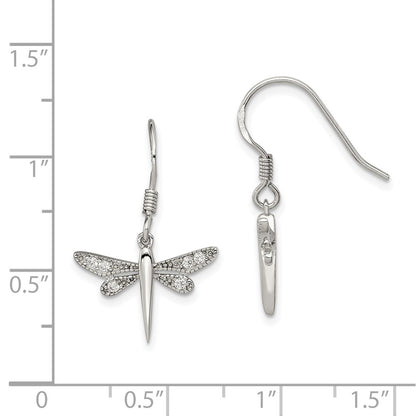 Sterling Silver Rhodium-Plated Polished Cz Dragonfly Earrings