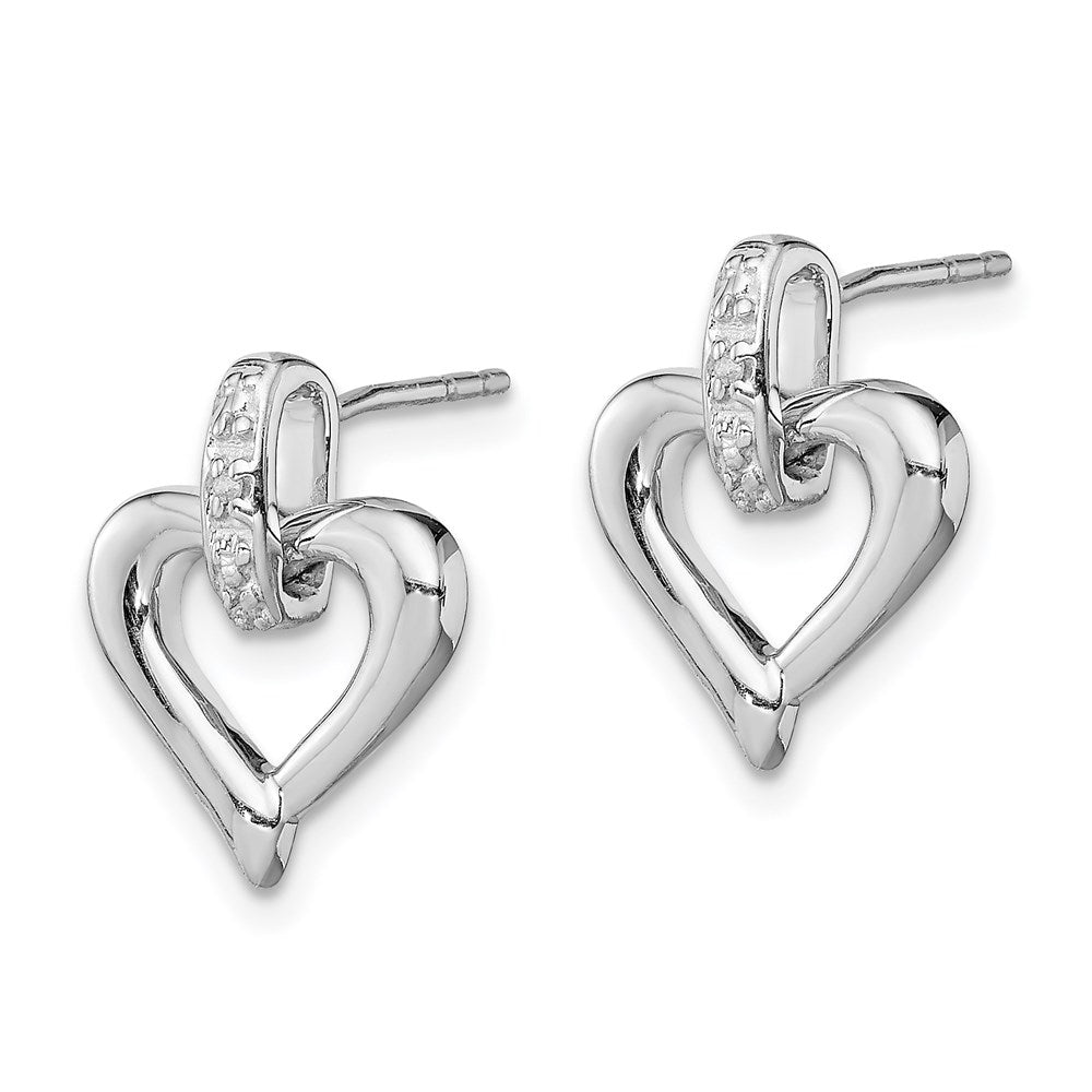 Sterling Silver Rhodium Heart W/Diam. Earrings