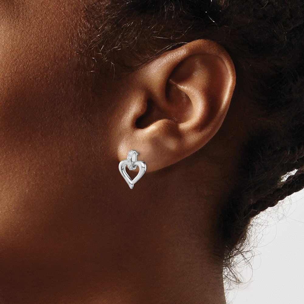 Sterling Silver Rhodium Heart W/Diam. Earrings