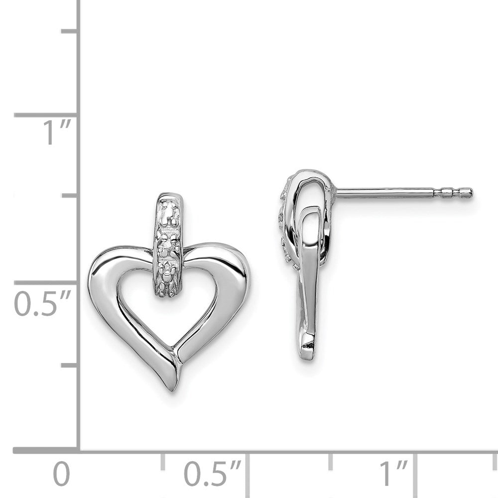 Sterling Silver Rhodium Heart W/Diam. Earrings