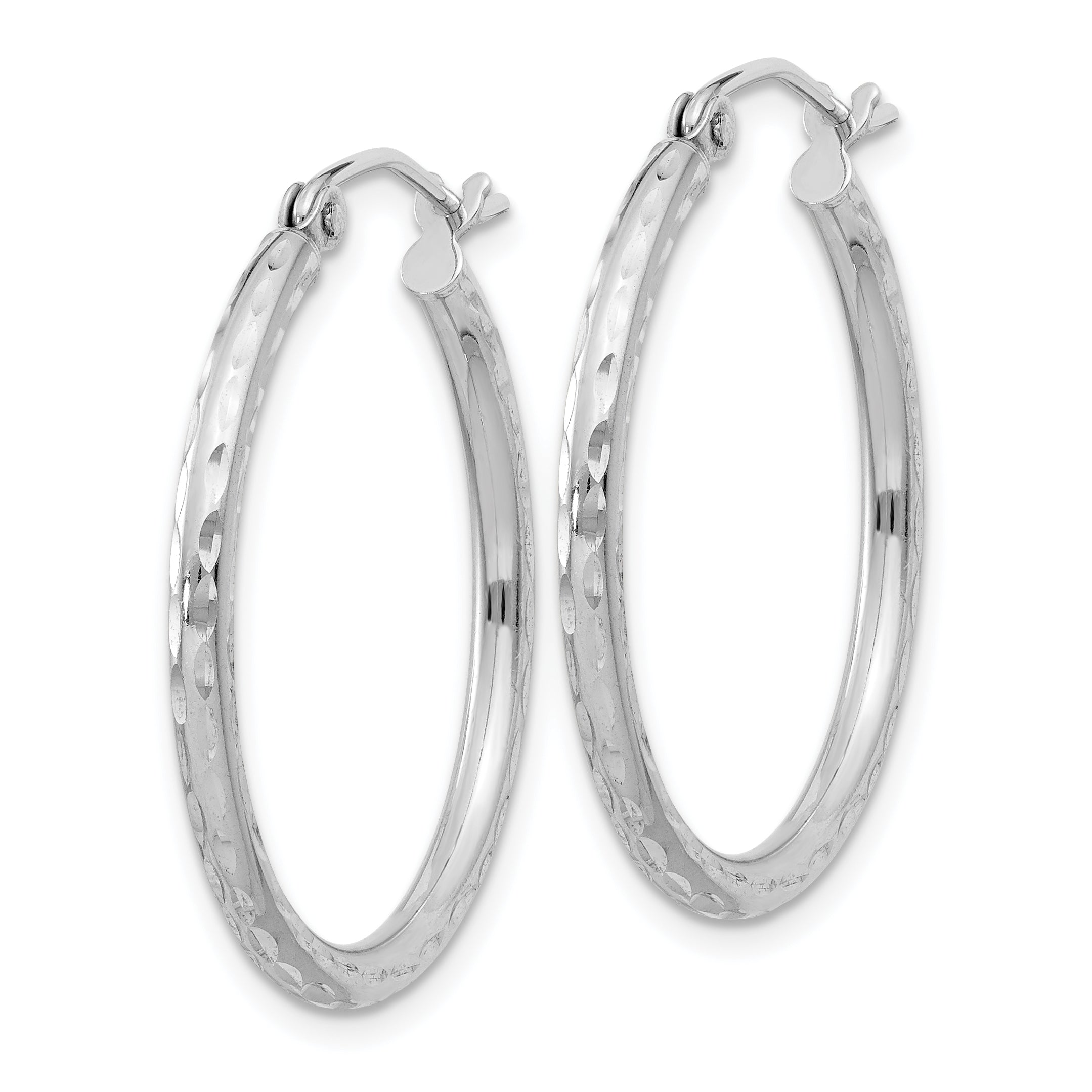 Sterling Silver Rhodium-Plated 2mm Diamond Cut Hoop Earrings