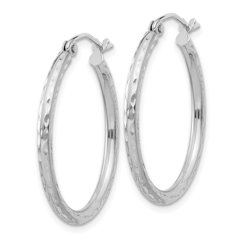 Sterling Silver Rhodium-Plated 2mm Diamond Cut Hoop Earrings