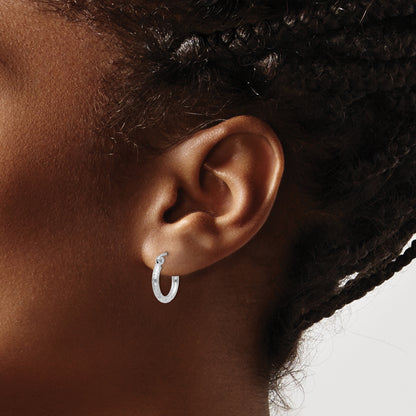 Sterling Silver Rhodium-Plated 2mm Diamond Cut Hoop Earrings
