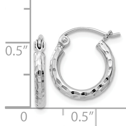 Sterling Silver Rhodium-Plated 2mm Diamond Cut Hoop Earrings