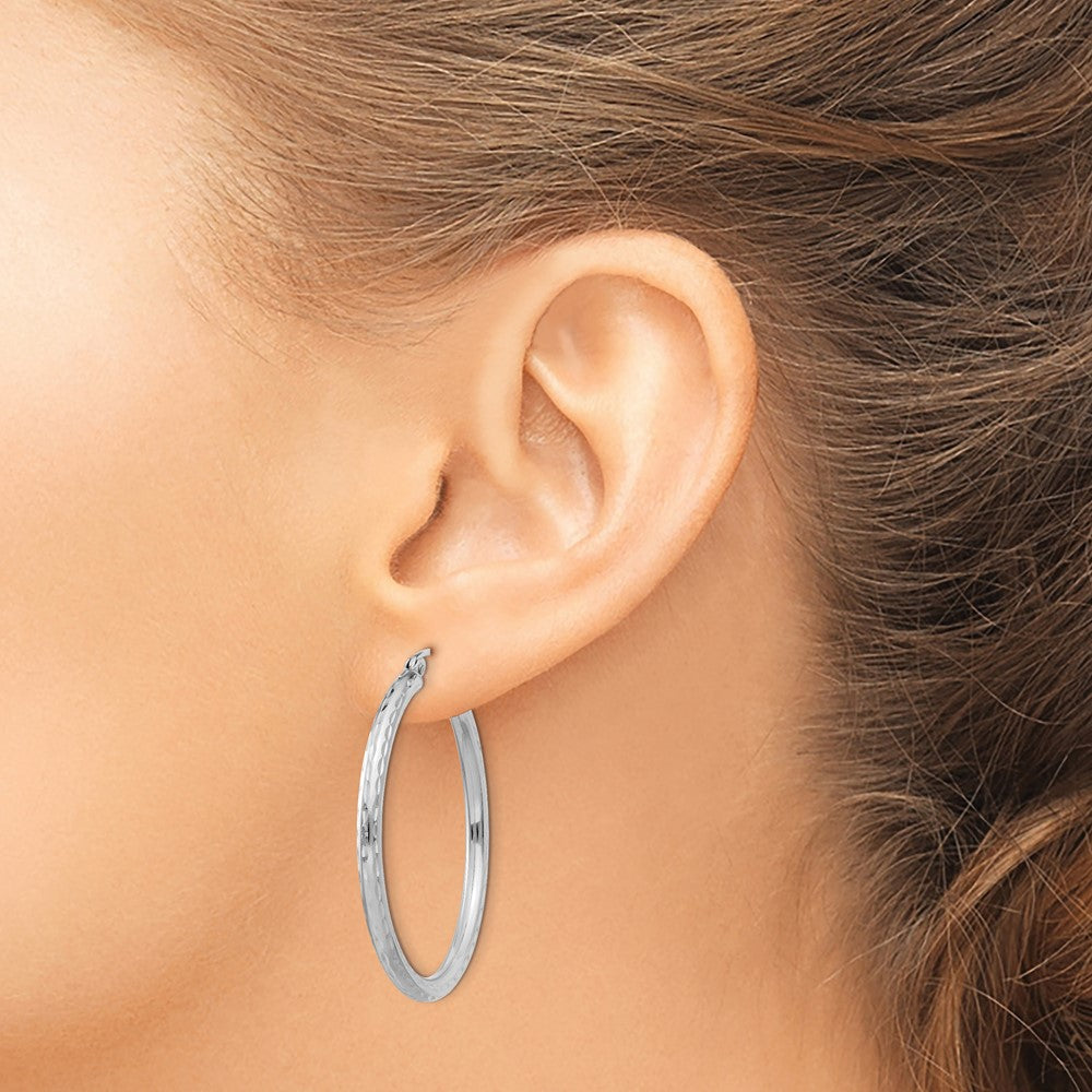 Sterling Silver Rhodium-Plated 2.5mm Diamond-Cut Hoop Earrings