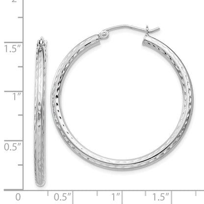 Sterling Silver Rhodium-Plated 2.5mm Diamond-Cut Hoop Earrings
