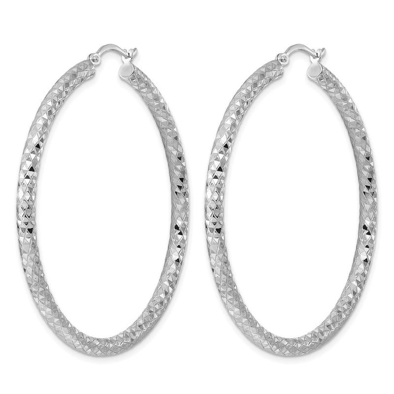 Sterling Silver Rhodium-Plated 3.00mm Diamond-Cut Hoop Earrings