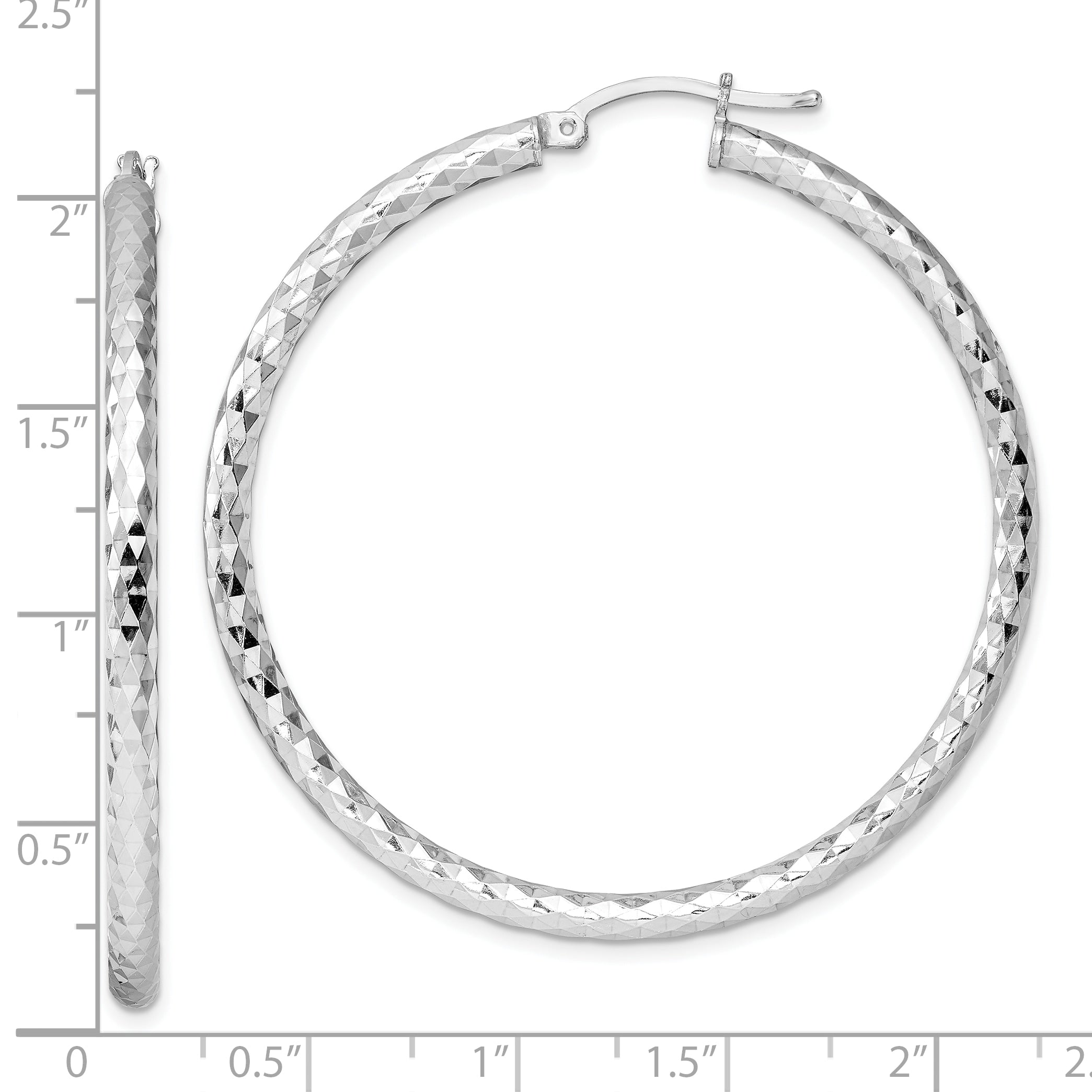 Sterling Silver Rhodium-Plated 3.00mm Diamond-Cut Hoop Earrings
