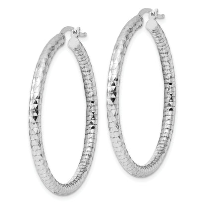 Sterling Silver Rhodium-Plated 3.00mm Diamond-Cut Hoop Earrings