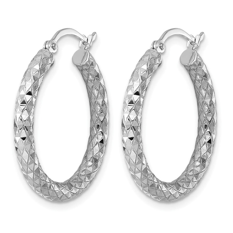 Sterling Silver Rhodium-Plated 3.00mm Diamond-Cut Hoop Earrings