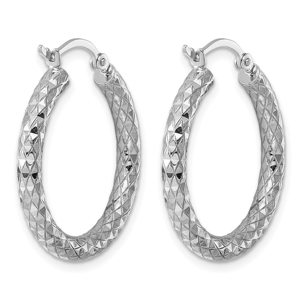 Sterling Silver Rhodium-Plated 3.00mm Diamond-Cut Hoop Earrings