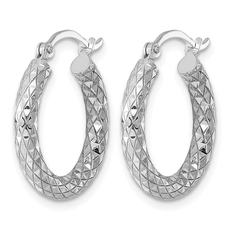 Sterling Silver Rhodium-Plated 3.00mm Diamond-Cut Hoop Earrings