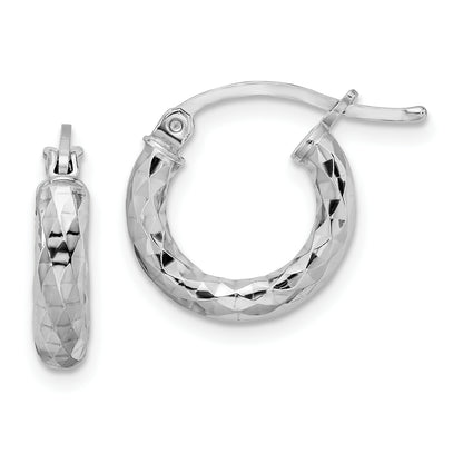 Sterling Silver Rhodium-Plated 3.00mm Diamond-Cut Hoop Earrings