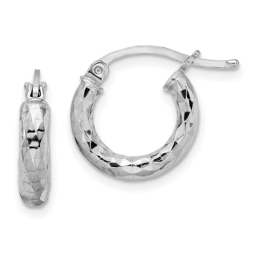 Sterling Silver Rhodium-Plated 3.00mm Diamond-Cut Hoop Earrings