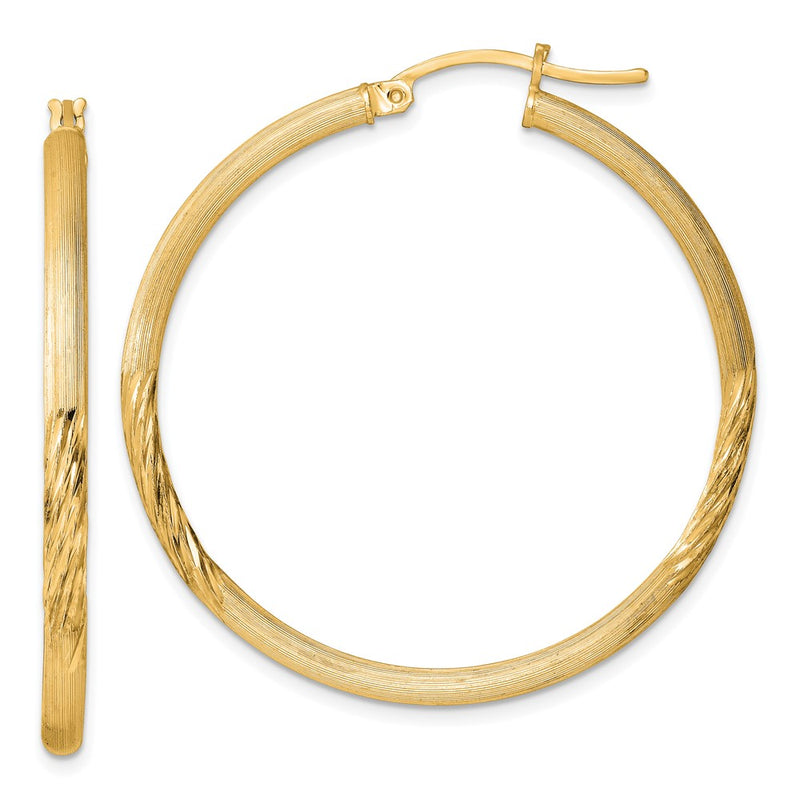 Sterling Silver Flash Gold-Plated 2.5mm Polished/satin D/c Hoop Earrings