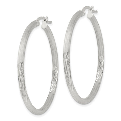 Sterling Silver 2.5mm Polished/satin D/c Hoop Earrings