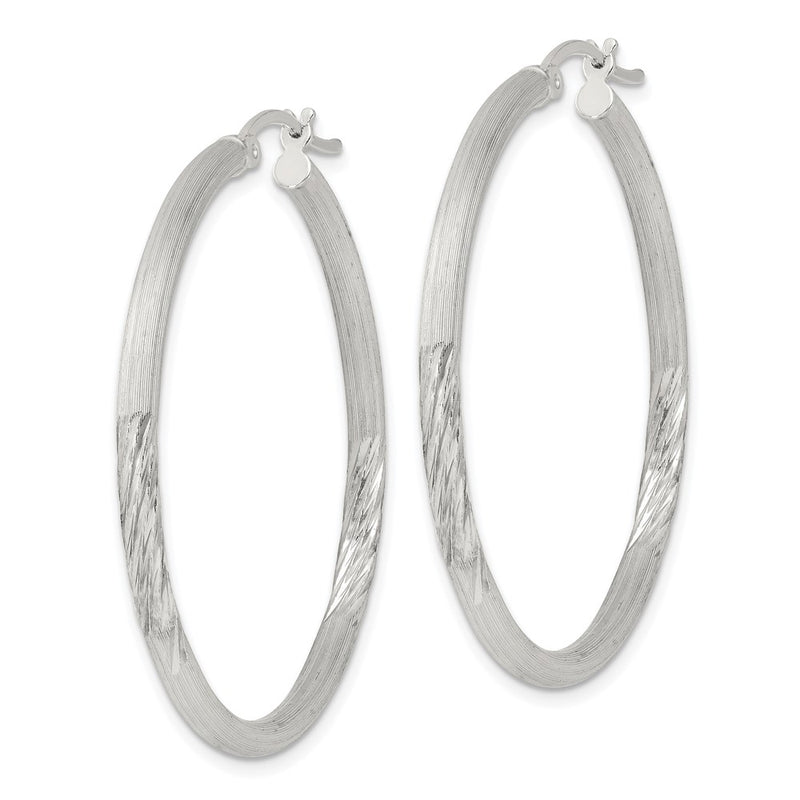 Sterling Silver 2.5mm Polished/satin D/c Hoop Earrings