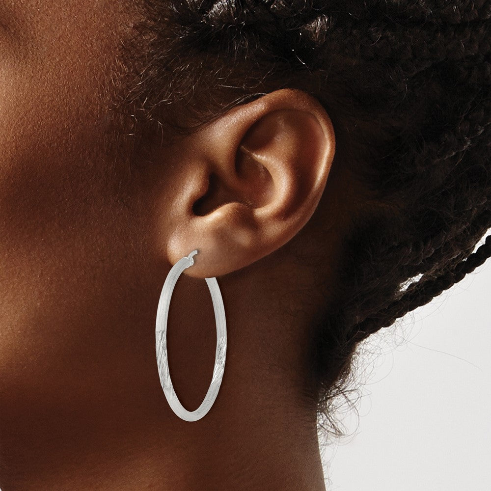 Sterling Silver 2.5mm Polished/satin D/c Hoop Earrings