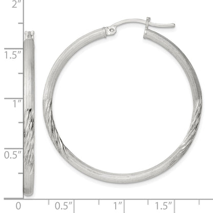 Sterling Silver 2.5mm Polished/satin D/c Hoop Earrings