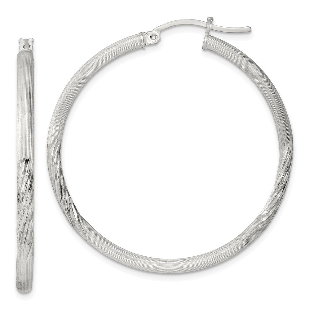 Sterling Silver 2.5mm Polished/satin D/c Hoop Earrings