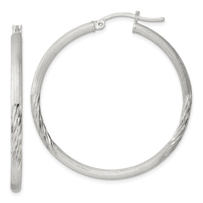 Sterling Silver 2.5mm Polished/satin D/c Hoop Earrings