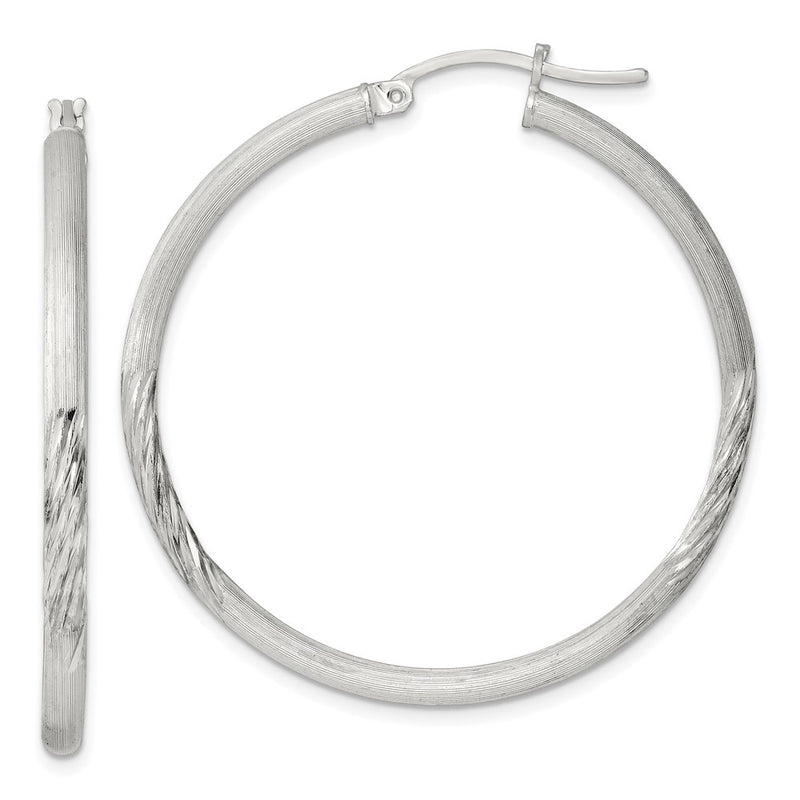 Sterling Silver 2.5mm Polished/satin D/c Hoop Earrings