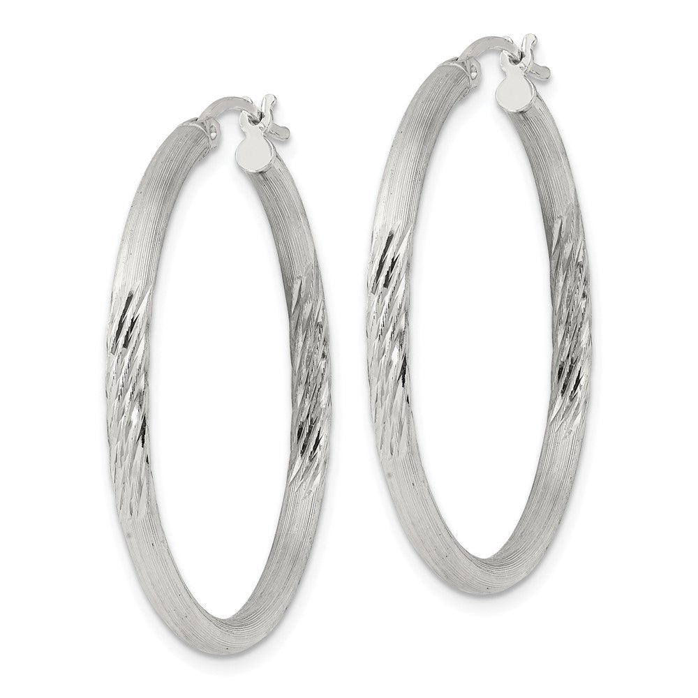 Sterling Silver 2.5mm Polished/satin D/c Hoop Earrings